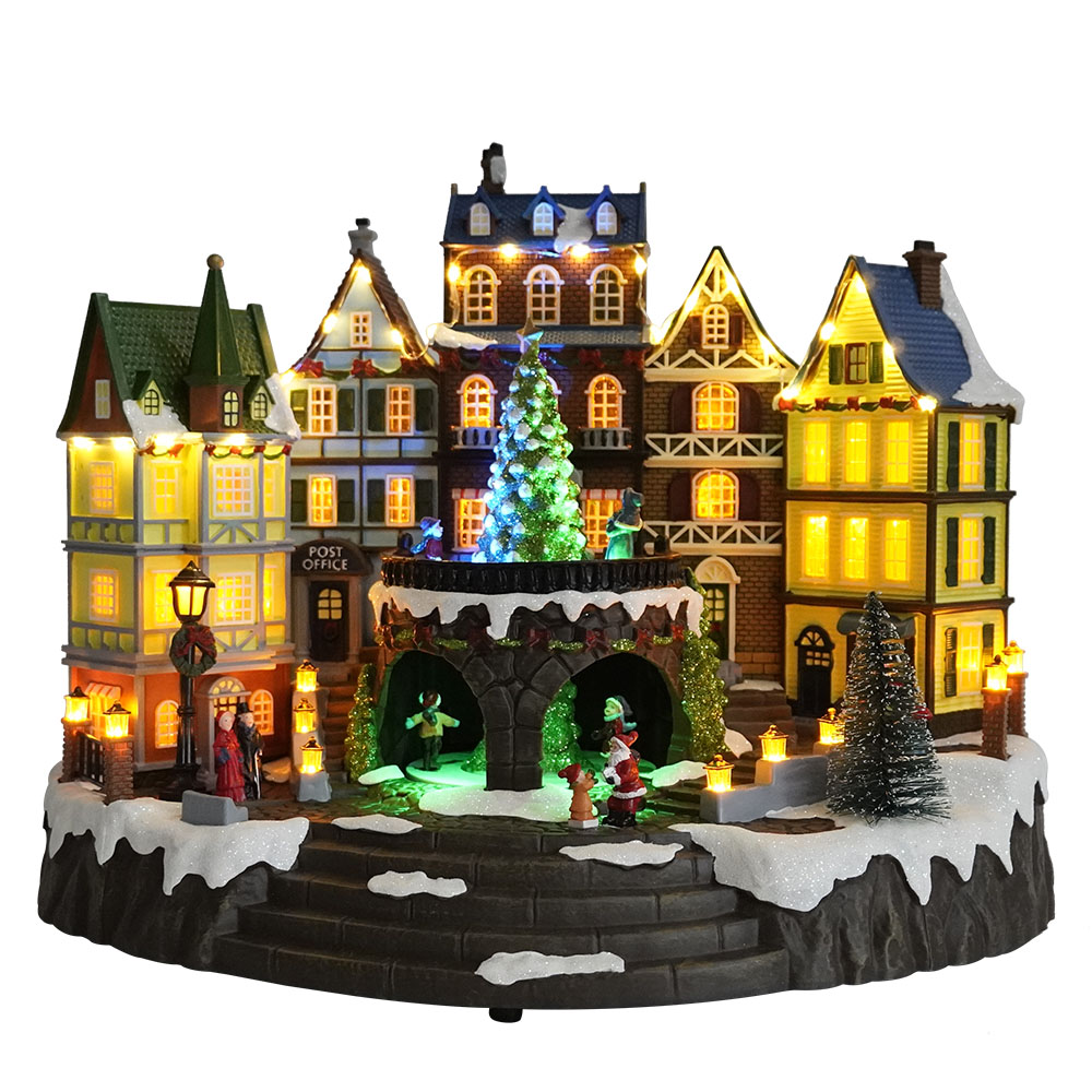 Christmas Village House Decoration,Colourful LED Lights Light Up Streets and Buildings,Rotating Christmas Trees and Roller Skaters,Music Rendering Atmosphere Featured Image