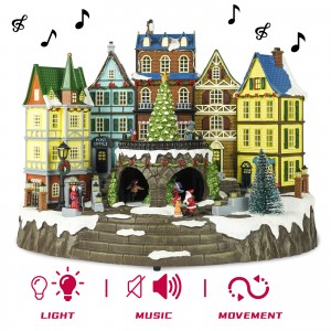 Christmas Village House Decoration,Colourful LED Lights Light Up Streets and Buildings,Rotating Christmas Trees and Roller Skaters,Music Rendering Atmosphere