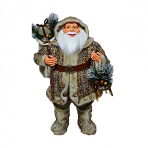 Wholesale Seasonal decor 40 cm rustic fabric Standing Santa Claus Christmas figure with knitted Jacket