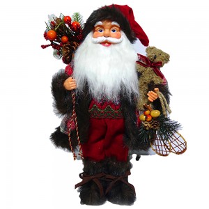 Traditional Xmas decor European Style Chinese Supplier 60 cm fabric Standing Christmas father with mistletoe bag