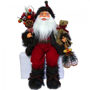 Traditional Xmas decor European Style Chinese Supplier 60 cm fabric Standing Christmas father with mistletoe bag
