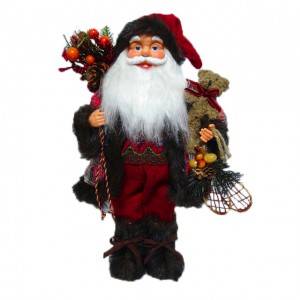 High Quality noel 40 cm plastic Standing Santa Claus tabletop Christmas decor in fabric cloth