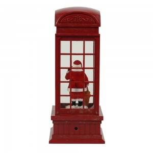 Wholesale custom made Led polyresin Santa Claus glitter water spinning telephone booth Christmas snow globe for holiday decor