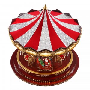 Deluxe Christmas Gift amusement park Led Red Carousel Music Box Animated Indoor Christmas Decoration