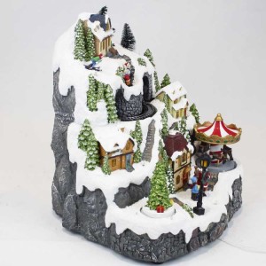 Custom magic eco lo wes polyresin lemax animated led musical train Christmas village house