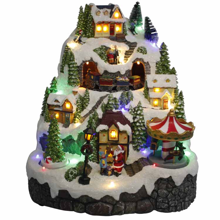 High Quality Complete Christmas Village Sets - Custom magic eco lo wes polyresin lemax animated led musical train Christmas village house – Melody