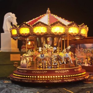 Deluxe Christmas Gift  amusement park Led Red Carousel Music Box Animated Indoor Christmas Decoration