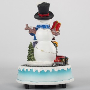 Wholesale resin Led Light up Musical Xmas scene Rotating snowman Animated Christmas Music Box