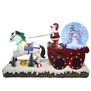 New Flash Led snowing Santa sleigh Musical glittering water snow globe polyresin snowball figurine for Christmas decoration