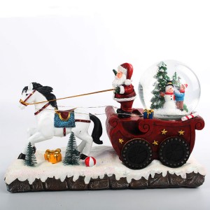 New Flash Led snowing Santa sleigh Musical glittering water snow globe polyresin snowball figurine for Christmas decoration