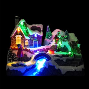 Fiber optic poly resin kerstdorp Xmas Santa scene Led light up musical Animated Christmas Village for Seasonal holiday decor