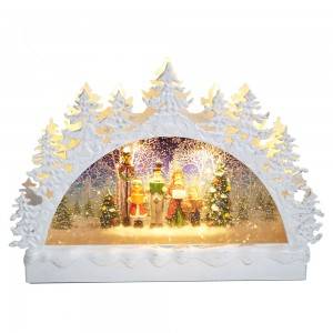 BSCI factory Plastic candle arch Xmas Scene water glitter spinning Led Christmas snow globe