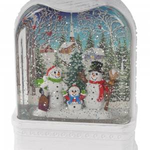 White color plastic noel Xmas snowman village scene Led water spinning Christmas lantern snow globe