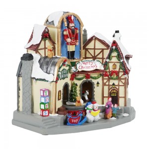 Wholesale toy shop with rotating gift scene Led Illuminated Christmas village houses with 8 Xmas songs