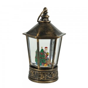 Antique Bronze LED glitter swirling resin Santa decorating scene water lantern Christmas snow globe