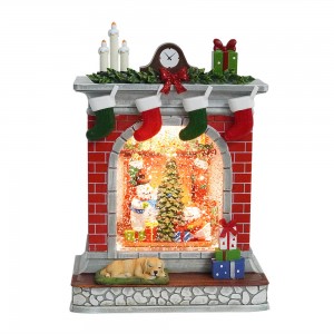 MELODY LED snowman scene resin fireplace glitter swirling water lantern Christmas snow globe decoration