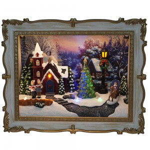Custom Musical Led  photo frame modeling Christmas scene with Rotating Christmas Tree  table top Christmas indoor ornament