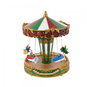 11 inch new arrive noel Xmas holiday decor musical LED lighted and animated Christmas Carousel With planes