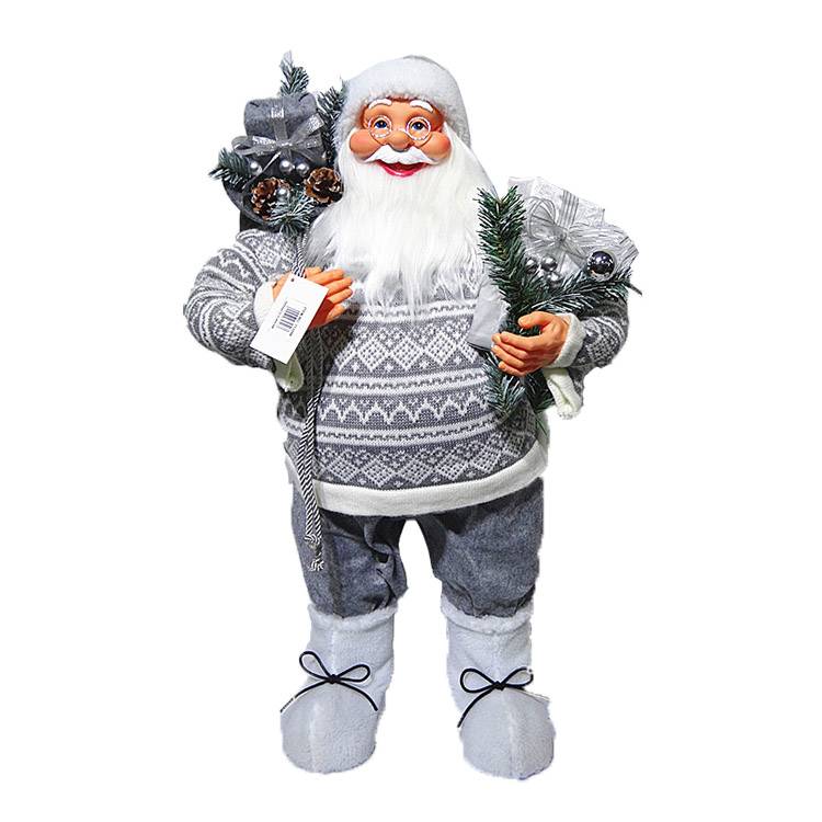 Cheapest Price Life Size Outdoor Sitting Santa Claus - Wholesale indoor fabric Christmas decor Big 80 cm Plastic Standing Santa Claus with mistletoe bag – Melody