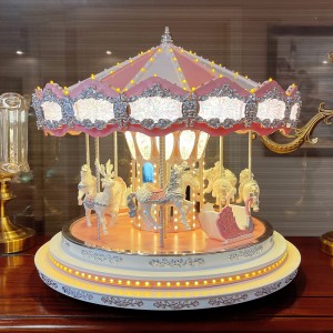Deluxe Christmas Gift Bluetooth audio amusement park Led Pink Carousel Music Box Animated Indoor Christmas Decoration