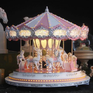 Deluxe Christmas Gift Bluetooth audio amusement park Led Pink Carousel Music Box Animated Indoor Christmas Decoration