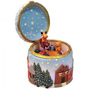 Wholesale Wind up LED Carillon di Albero di Natale Twinkling Glowing Elk and Christmas Tree Music Box for Xmas Seasonal Gift