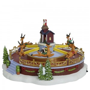 LED Plastic Xmas decor Amusement park Music Box flying sleigh deer scene With Turning Functions & Music