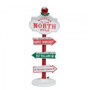 Plastic LED Musical Christmas Ornaments LED North Pole Christmas Road Sign With Music For Christmas Decoration