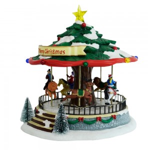 Wholesale Plastic Xmas holiday decor Carousel Music Box Christmas LED Carousel With Turning Functions & Music