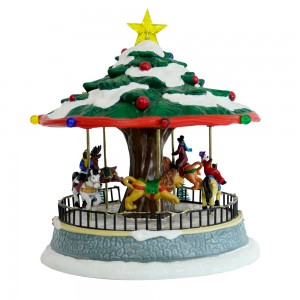 Wholesale Plastic Xmas holiday decor Carousel Music Box Christmas LED Carousel With Turning Functions & Music