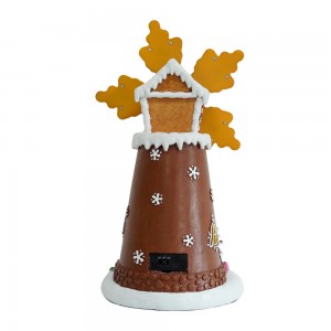 Christmas LED Windmill Ornaments Gingerbread House Ornament With Turning Function And Music For Christmas Decoration