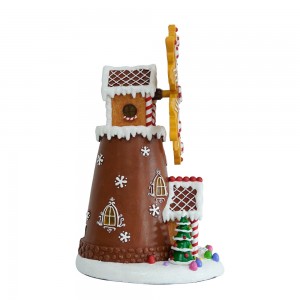 Christmas LED Windmill Ornaments Gingerbread House Ornament With Turning Function And Music For Christmas Decoration