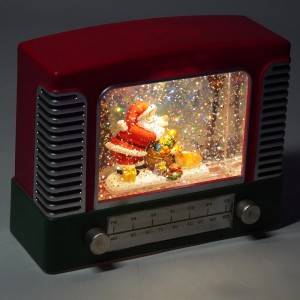 Creative plastic radio shaped Xmas scene Led illuminated water spinning Christmas snow globe