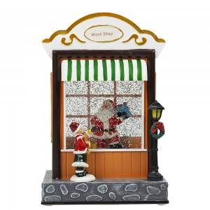 Hot sell new style Musical Led light up Santa workshop water spinning Christmas lantern snow globe with 8 songs