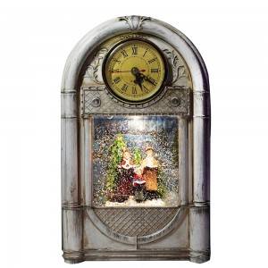 OEM natal Xmas Choris scene Vintage musical water spinning clock Christmas led snow globe with glitter