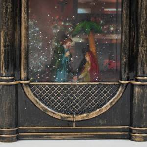 Custom Vintage nativity scene musical clock shaped water spinning Christmas Led snow globe