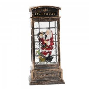 Noel Seasonal table decor Santa Telephone Booth Lantern, pre lit Led Glittering Water Spinning Christmas snow globe