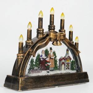 Xmas caroller village scene noel musical led illuminated water spinning Candle holder Christmas snow globe