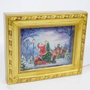 Customized new noel Santa Xmas village tree scene Photo frame water spinning musical led Christmas snow globe