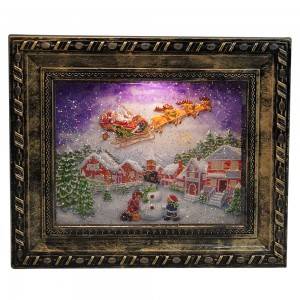 Wholesale noel new Santa reindeer Xmas village scene Photo frame water spinning musical led Christmas snow globe