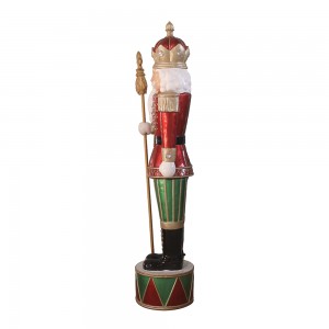 Wholesale red and green Led light up large size outdoor decor resin nutcracker soldier statue with Scepter