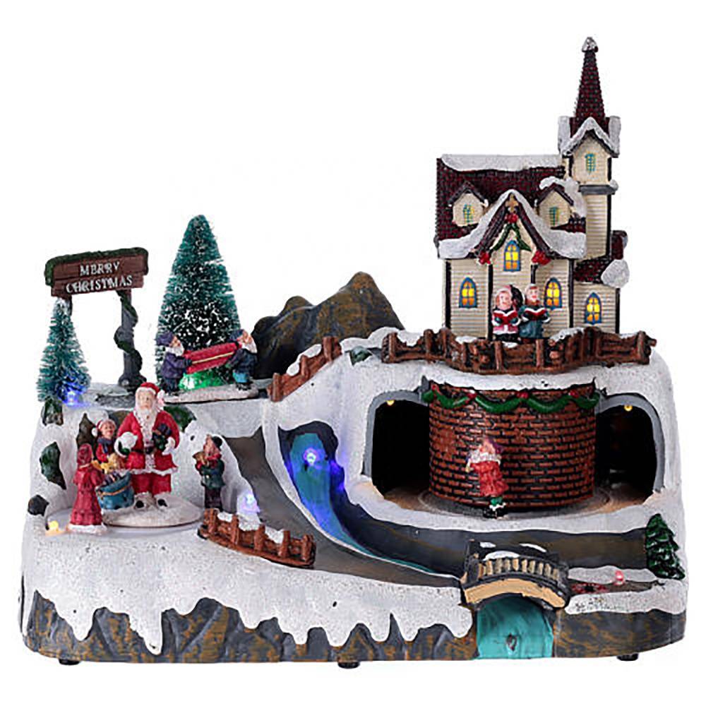 Hot New Products Light Up Christmas Village Set - resin village music christmas village houses with Xmas Santa and train scene – Melody