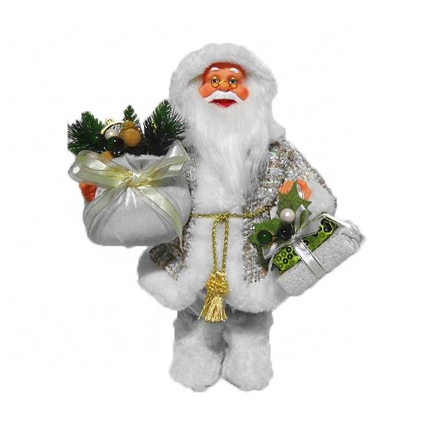 Factory source Simple Santa Claus - OEM Xmas indoor decor White 30 cm plastic Christmas Standing Santa Claus figurine with Jumper Sack and gift bag – Melody