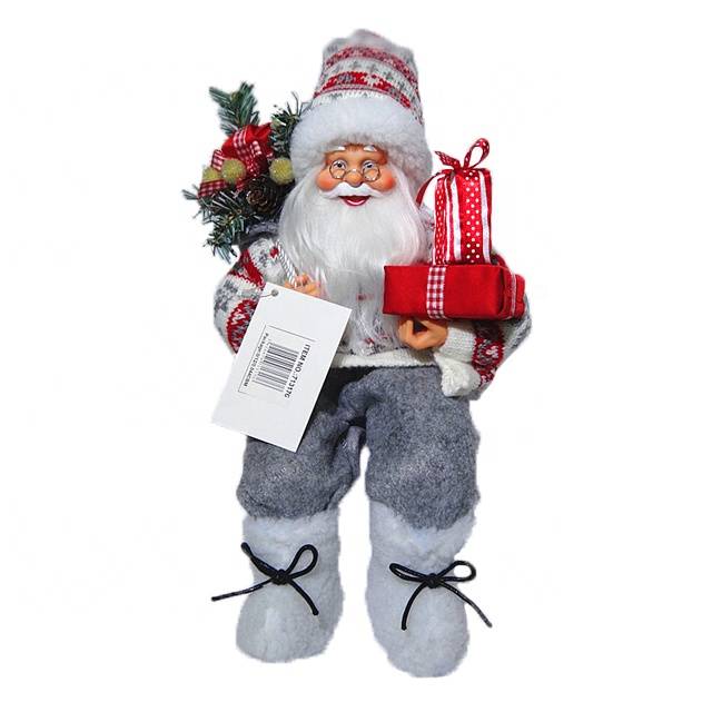 Customized 30 cm Plastic Sitting Christmas father home indoor Xmas decoration in fabric cloth