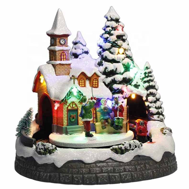 Fast delivery Christmas Village Collection Sets - Hot sell holiday decor Polyresin musical Led illuminated Noel Xmas scene Christmas Village with movements – Melody