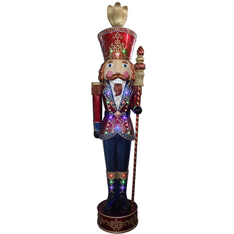 Good Quality Polyresin Nutcracker – Giant mult led lights Christmas decor figurines, life size resin nutcracker soldier with holding stick – Melody