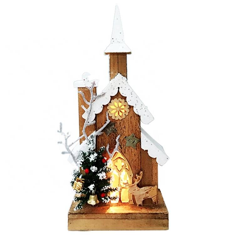 Indoor Navidad decorative religious Led lighted wooden Church house Christmas Decoration