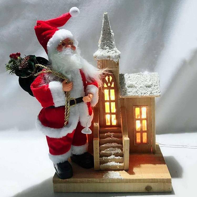 China wholesale Plush Christmas Father - Navidad Christmas decoration Santa Claus Led lighted wooden house – Melody