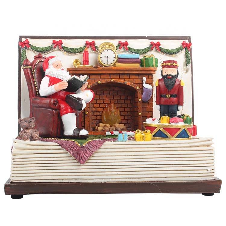 PriceList for Unique Christmas Village Pieces - OEM Musical Led resin Book Santa room Scene table top Christmas indoor ornament – Melody