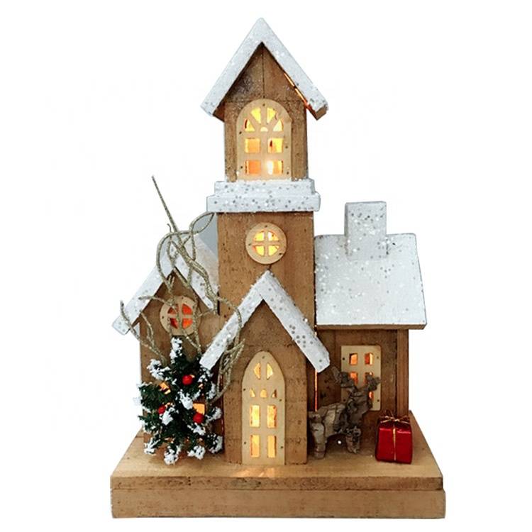 OEM noel home indoor decoration Wooden Led Lighted Christmas church house